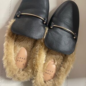 A New Day Black Fur-Lined Loafer Sandals